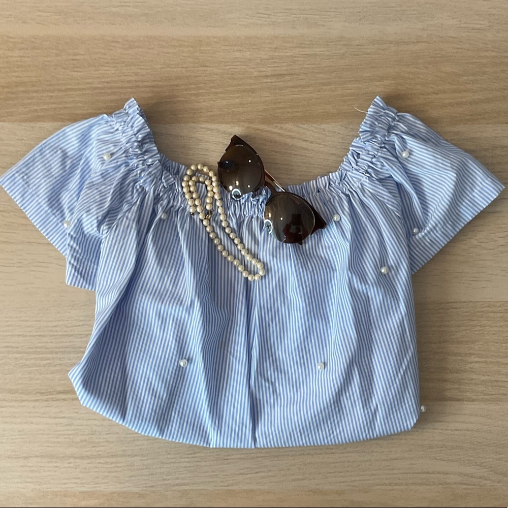 Off the Shoulder Blouse with Pearls